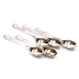 A set of five Edwardian silver teaspoons, shaped scroll and leaf pattern with plain bowls, Sheffield