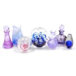 A group of Caithness and other glassware, to include a purple twist bud vase, a domed paperweight, a