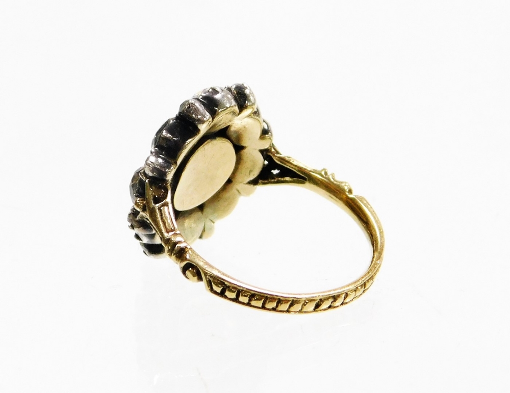 A Victorian diamond and enamel memorial ring, with various old cut diamonds, the central stone claw - Image 2 of 3