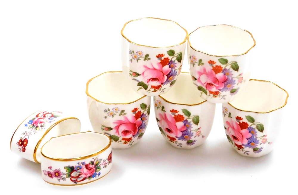 A set of five Royal Crown Derby miniature bowls, in the Derby Posies pattern, with two matching napk