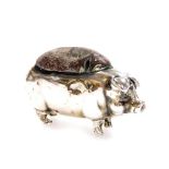A George V novelty silver pig pin cushion, with velvet top in standing pose, Birmingham probably 191