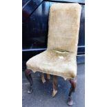 An George II high back dining chair, with marquetry scroll fore legs and stepped back legs.