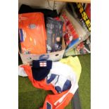 Various football memorabilia, to include flags, T shirts, calendars, newspaper articles, posters, et