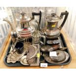 Various silver plated wares, to include two coffee pots, pen knife, mesh purses, hip flask, toast ra