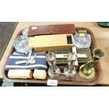 Various trinkets and effects, to include various cut glass ashtrays, a miniature mahogany box, silve