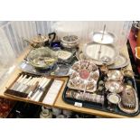 Various silver plated wares, to include part dressing table set, rose bowl, Victorian EPNS teapots,