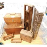 Various tureen and effects, to include a late 19thC oak tea caddy (AF), a storage drawer, a miniatur