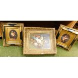 Three gilt painted still life reproduction prints. (1 bay)