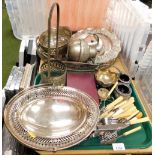 Various silver plated wares, to include bone handled knives and forks, silver plated cruet and salts