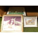 Three framed prints, to include after K W Burton, cottage scene, print of a spaniel, after Malcolm D