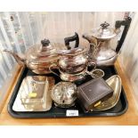 Various silver plated wares, to include a Viners of Sheffield EPNS four piece service, a butter dish