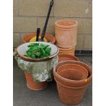 Various planters, terracotta and other, and various Karcher pressure washer accessories. (a quantity