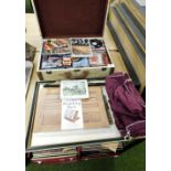 A decorative case containing various CDs and DVDs, silver non tarnish bags, Hogarth framed print, et