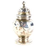 A George III silver globular pounce pot, with a turned finial and dome foot, London 1790, 2¼oz, 9cm