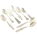 A collection of American silver and silver plated souvenir spoons, some stamped Sterling or 925, wei