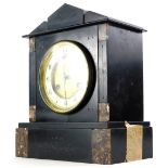 A late 19th/early 20thC French black slate and marble mantel clock, with enamel style dial, 31cm hi