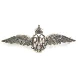 An RAF sweetheart brooch, cast with emblem and wings, stamped 925.