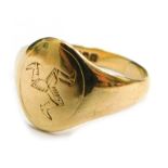A 9ct gold signet ring, bearing the Isle of Man symbol, with maker's stamp LW Birmingham 1948, ring