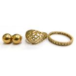 Various 9ct gold and other jewellery, to include a 9ct gold reed design dress ring, ring size P½, a