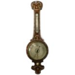 A Victorian rosewood and mother of pearl inlaid wheel barometer, with thermometer, the main silvered