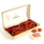 A coral necklace and earring set, and various loose pieces of coral, the necklace 40cm long, with cl