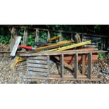 Wooden step ladders, garden tools etc. (a quantity).
