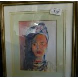 Mavis Parker. The Girl In The Purple Turban, watercolour, 19cm x 13.5cm.