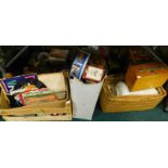 General household effects, various records, tins, wash jug, baskets, etc. (contents of under 1 table