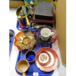 Decorative china effects, to include a Carnival glass plate, loose flatware, plated sugar sifter, cr