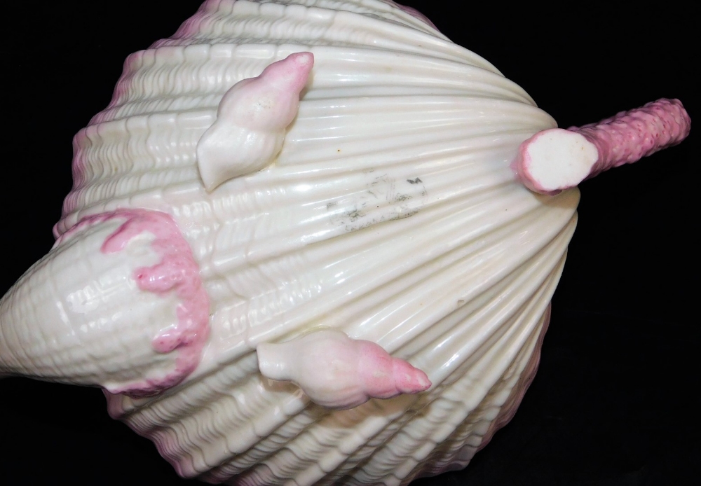 A first period Belleek pink ground Neptune teapot and cover, the coral moulded body sitting on shell - Bild 4 aus 4