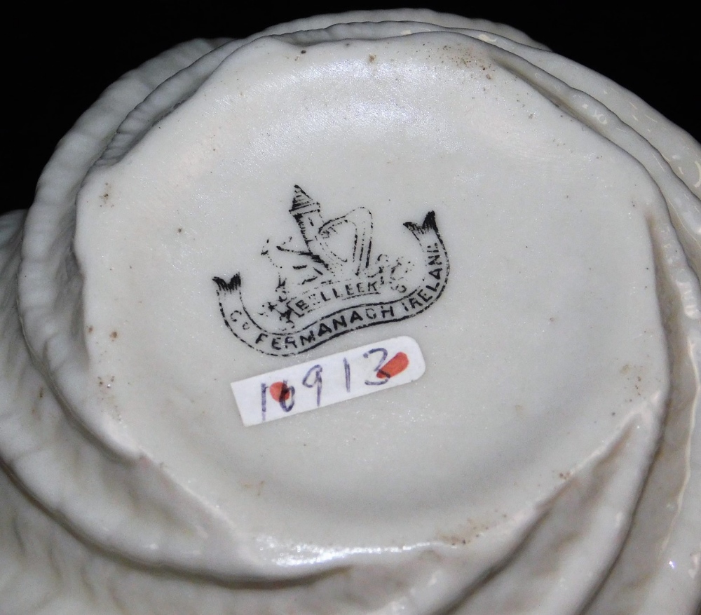 A second period Belleek Shamrock christening mug, decorated in polychrome shamrock, a Erne creamer, - Bild 7 aus 7