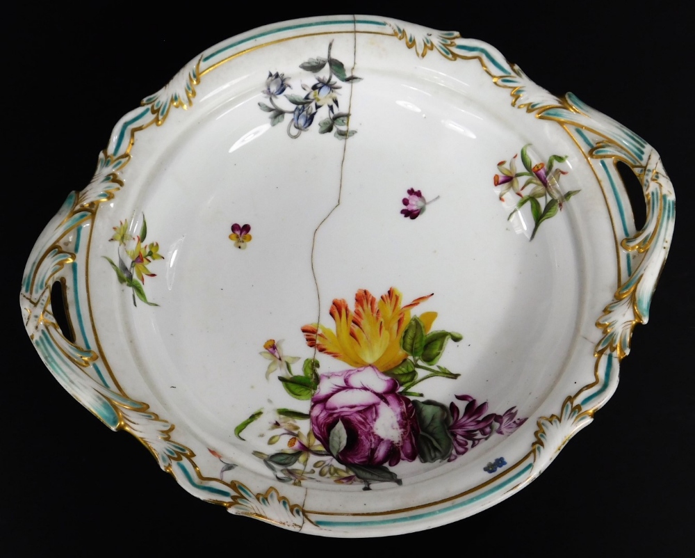 A 19thC continental porcelain part dinner service, each piece profusely decorated with handpainted f - Bild 14 aus 15