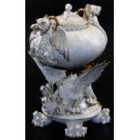 A second period Belleek Dragon tea kettle, cover and stand, second period black mark, 1891-1926, dec