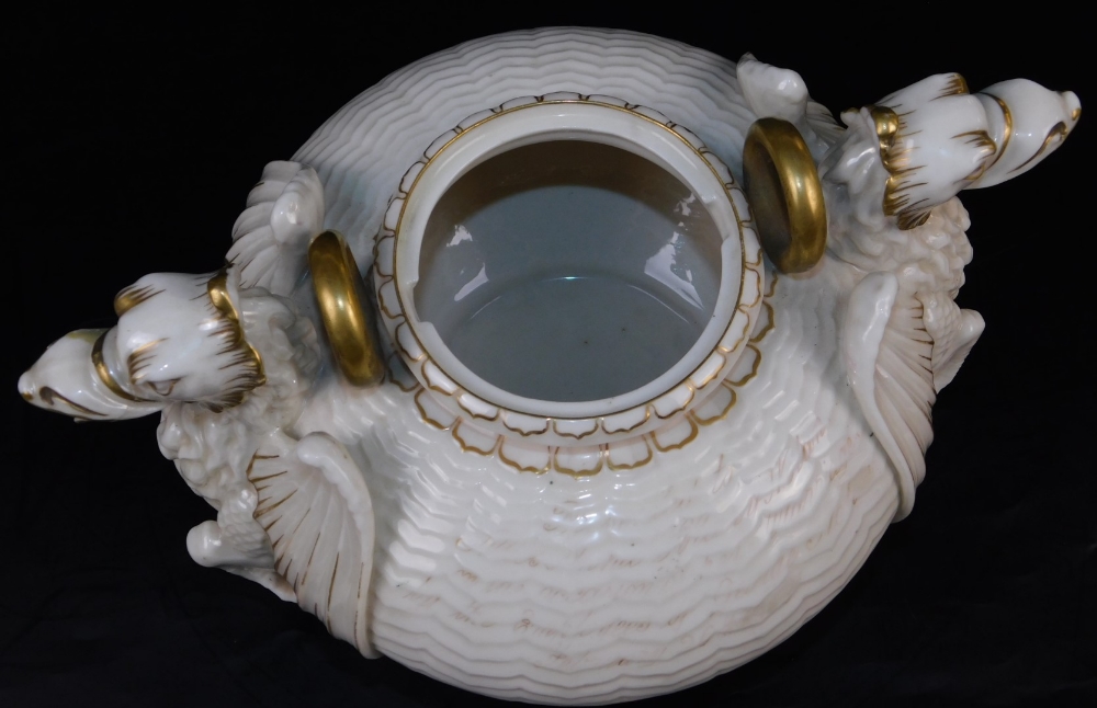 A second period Belleek Dragon tea kettle, cover and stand, second period black mark, 1891-1926, dec - Bild 12 aus 15