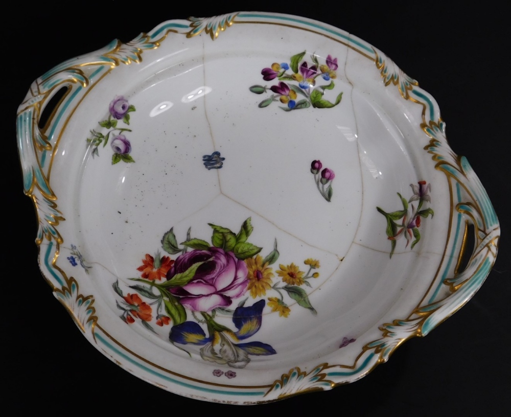 A 19thC continental porcelain part dinner service, each piece profusely decorated with handpainted f - Bild 11 aus 15