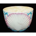 A rare first period Belleek shell moulded polychrome sugar bowl, the body moulded with scallop shell