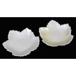 A pair of Belleek Sycamore plates, of moulded leaf shape, black third period mark, 13cm. For a simil