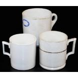 Three Elware pottery mugs, marked Belleek, two second period and a Melvin ware third period, compris