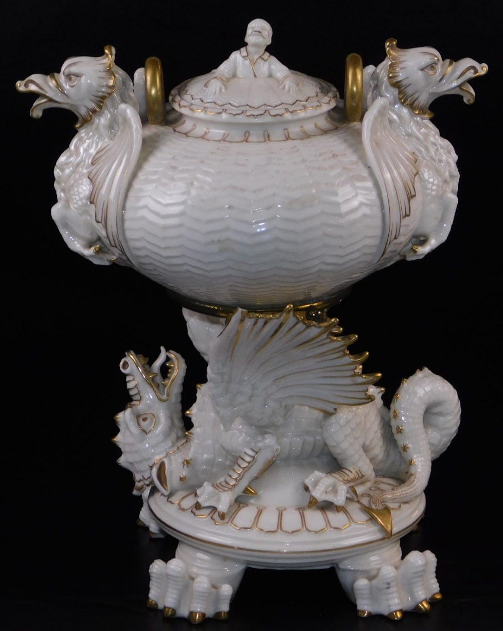 A second period Belleek Dragon tea kettle, cover and stand, second period black mark, 1891-1926, dec - Bild 2 aus 15