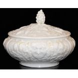 A second period Belleek Bacchus and grape vine moulded powder bowl and cover, second period black ma