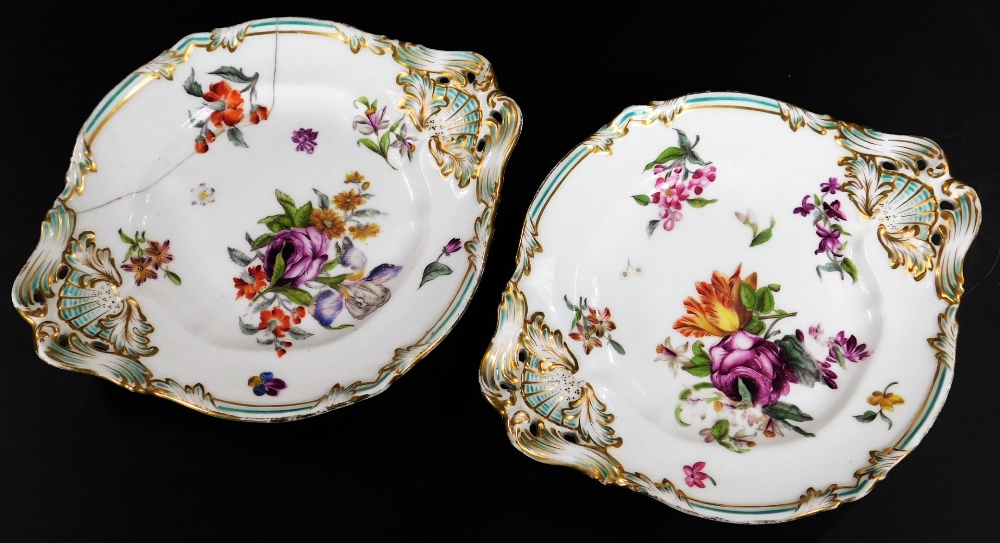 A 19thC continental porcelain part dinner service, each piece profusely decorated with handpainted f - Bild 4 aus 15