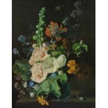 After Van Huysum. Flowers in a vase, print, 60cm x 49cm, with a giltwood frame of swept rectangular
