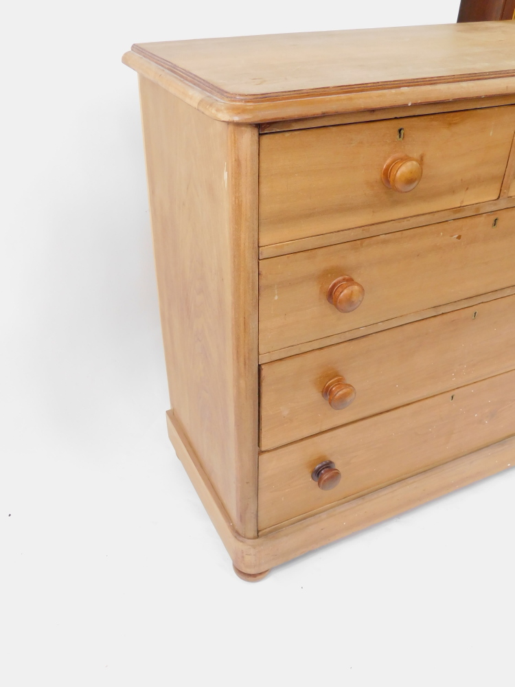 A Victorian striped mahogany chest, of two short over three long drawers, raised on a plinth base ov - Image 3 of 3