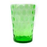 A vintage green glass vase, of bucket form with repeating thumb press decoration, 25cm high.