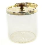 An Edward VII cut glass biscuit barrel, with silver mount, lid and carrying handle, For Wilson & Sha