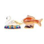 A Royal Crown Derby porcelain imari paperweight modelled as a Golden Carp, and another modelled as a