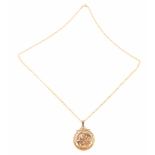 An Elizabeth II gold half sovereign 2000, 9ct gold pendant mounted on chain, 8.2g.