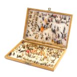 Assorted fishing flies, cased, approx 300.