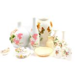 A group of ceramics, including a Portmeirion pottery vase decorated in the Botanic Garden pattern, H