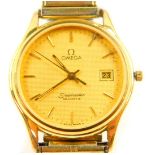 An Omega Sea Master gentleman's gold plated cased wristwatch, circular dial with centre seconds, dat